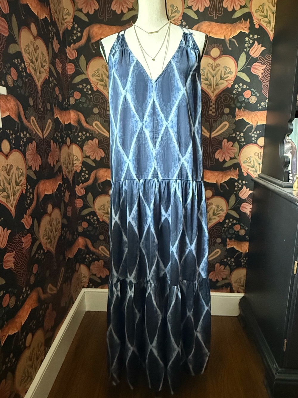 Banana Republic Factory Dress Strappy Maxi Tie Dye Blue Loose Size S Drop Waist